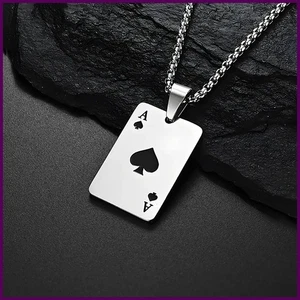 Collana Hip Hop Acciaio Inox Poker Card Asso di Picche per Uomo Ciondolo Catena - Foto 1 di 27