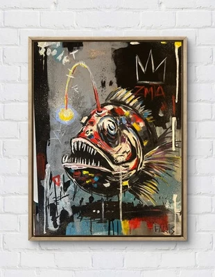 Arte Faris: AnglerFish: lienzo 11x14 único neoexpresionismo moderno Foto 1 de 4
