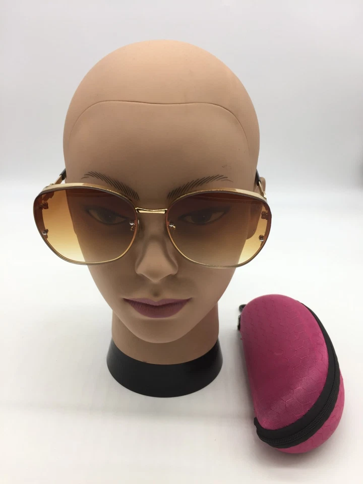 Óculos de sol feminino Gucci armação dourada/marrom moda 64-17-145 lentes marrons - Imagem 1 de 4