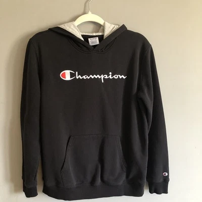 Boy Champion Script Logo Black Soft Fleece Pullover Hoodie Youth XL 18-20 - Image 1 of 4