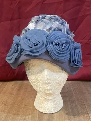 Sombrero Pixie Vintage Mujer Pétalo Rosa Azul Fascinador Años 60 Cóctel con Caja Sombrero Foto 1 de 4