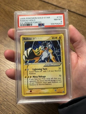Pokémon - Raikou Gold Star - 114/115 - EX Unseen Forces - PSA 8 - NM-MT - Image 1 of 4