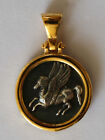 PEGASUS HISTORY BIG COIN PENDANT WITH CHAIN STERLING SILVER 925 GOLD PLATED