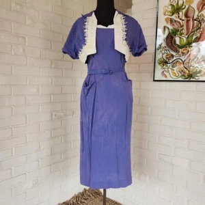 Vtg 40s 50s Purple Wiggle Dress Top Jacket Set Toni Todd Tailored Fitted AS IS - Picture 1 of 4