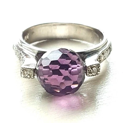 (SIZE 6) FUN SPINNING Purple Crystal Ball RING CZ Stones 925 STERLING SILVER - Image 1 of 3