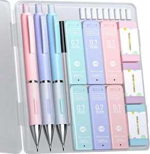 Pastel Mechanical Pencil Set 0.7Mm, Cute Erasers & Eraser Refills with HB #2 Lea - Picture 1 of 12