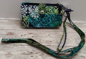 Vera Bradley Floral Convertible Crossbody Wallet/ Wristlet ~ Blues & Greens - Picture 1 of 11