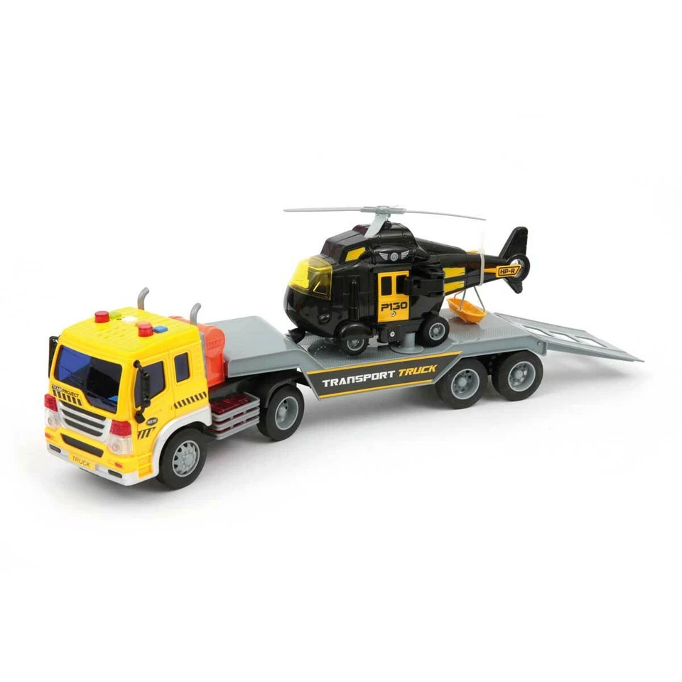 Auto Carro Attrezzi Camion Trasporti Elicottero Nero Luci e Suoni Scala 1:16 - Immagine 1 di 4