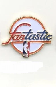 Alte 1986 NBA "Fan-Tastic" Fantastic Logo Basketball Werbe Anstecknadel ~ weiß - Bild 1 von 1