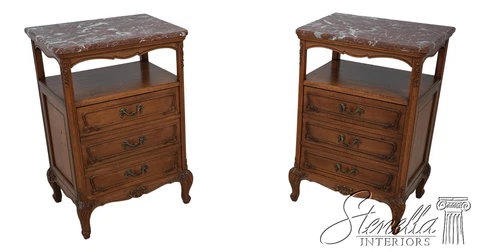 60490EC: Pair French Marble Top 1 Door Nightstand End Tables Cover