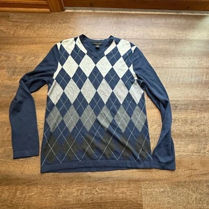 Banana Republic Argyle Pullover V-Ausschnitt Seide Kaschmirmischung Herren Medium " - Bild 1 von 12
