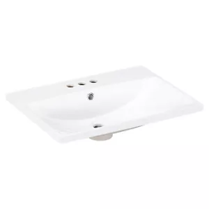 24" White Bathroom Vanity Top, 3-Hole, 4" Faucet Option, Ceramic - Picture 1 of 10