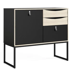 Stubbe Sideboard | 1 Door & 3 Drawers | Matt Black & Oak | Fast UK Delivery - Picture 1 of 12