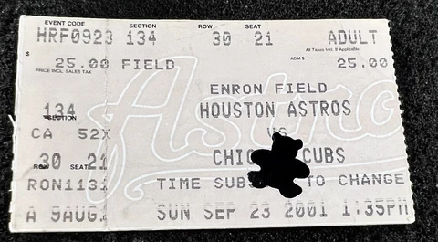 2001 September 23 Astros vs Chicago Cubs Game Ticket Stub Sammy Sosa 3 Home Runs Cover