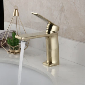 Bathroom Vessel Basin Sink Brushed Gold Single Handle Mixer Deck Mount Faucet - Picture 1 of 10