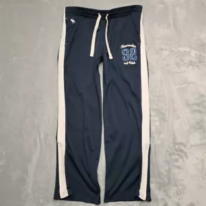 VTG Abercrombie Fitch Track Pants Mens S Navy polyester Warmup Bottom Zip Y2K - Picture 1 of 15