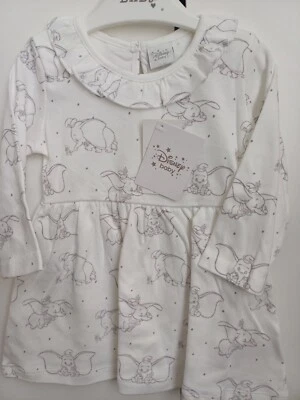Vestito bambina Disney 6-9 mesi. Bianco. 18-21 libbre. Manica lunga. Nuovo Con Etichetta - Immagine 1 di 4