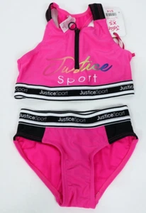 Girls Justice 2 Pc Pink Longline Zip Bikini Swimwear Swimsuit Sz XS 5/6 NEW - Picture 1 of 3