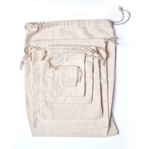 Reusable Cotton Canvas Double Drawstring Muslin produce Bags (Natural Color) - Picture 1 of 5