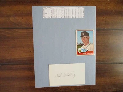 FRED  GLADDING(D-2015)Signed 3 x 5 Index Card w/8 x 11 Display w/1965 Topps/Obit - Image 1 of 4