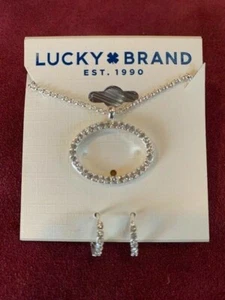 Lucky Brand Necklace & Earrings Set ~ Silver Necklace, Center Oval Shape (1) NWT - Picture 1 of 3