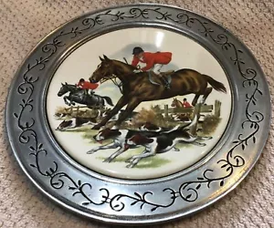 Fox Hunt Caza Peltre y Azulejo Cerámico Pared Colgante Plato Fundido Artesanía - Imagen 1 de 3