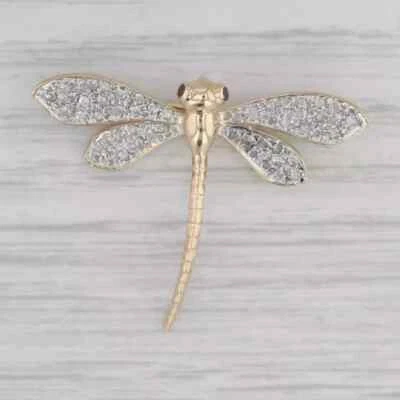 Broches broches de libélula de diamante simulado de corte redondo de 2,50 quilates chapados en oro amarillo de 14 k Foto 1 de 4