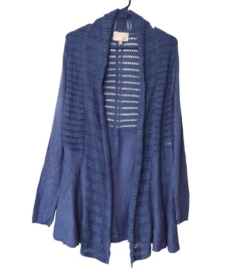 Skies Are Blue Open Knit Cardigan Sweater Size M Blue Shawl Collar Stretch - Image 1 of 4