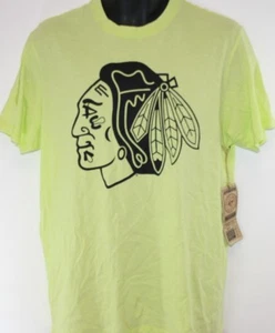 NEW Mens NHL Chicago Blackhawks '47 Brand Hockey Bright Green Logo Tee T-Shirt - Picture 1 of 2