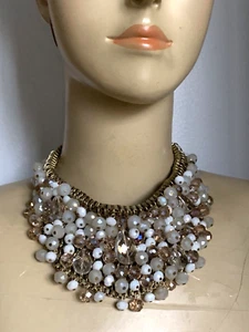 Opulent Vintage French Designer Necklace -White & pink lucite beads on chainmail - Picture 1 of 11