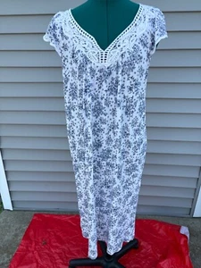 Charter Club Nightgown Crochet Lace Cap Sleeve Womens L White with Blue Floral - Picture 1 of 7