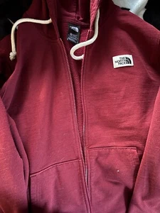 THE NORTH FACE Heritage Patch Full-Zip Heavy Hoodie - Maroon Red Mens Size LARGE - Picture 1 of 2