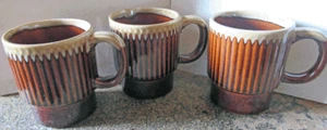 Drip Glaze Stacking Mugs Cup Made In Japan Coffee Tea Brown Vintage 3.5 Set of 3 - Picture 1 of 4