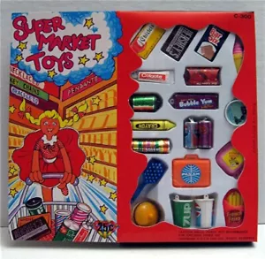 20 Supermarkt Spielzeug Charms in Original 1987 Vitrine unbenutzt alter Ladenbestand - Bild 1 von 2