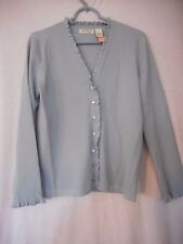 Orvis Size S Silk Blend Light Blue Sweater with ruffled edges
