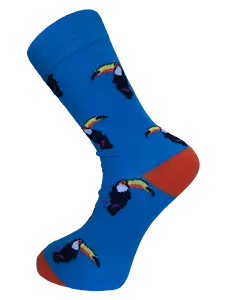 Frederick Thomas bright electric blue mens cotton socks with toucan design - Picture 1 of 1