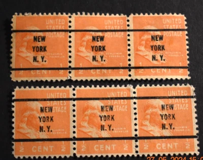 6 - 1938 US Stamps Sc #803 -1/2 Cent Precancels - NY, NY - Used - Image 1 of 2
