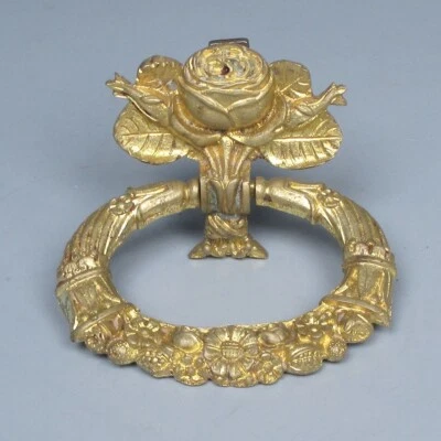 Antique French Gilded Bronze Drawer Pull, Flowers, Roses, Cornucopia - Image 1 of 4