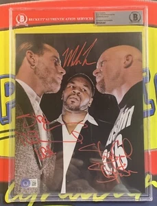 STONE COLD STEVE AUSTIN SHAWN MICHAELS & MIKE TYSON Signed 8x10 w/BECKETT ENCAP. - Picture 1 of 6