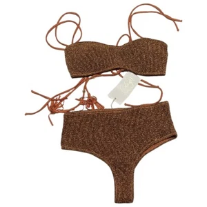 COTAZUR Costume 2 Due pezzi Donna Arancione Bronzo Lurex Fascia Spalline Culotte - Foto 1 di 8