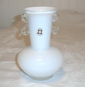 Vtg 6.5" Tarnowiec Poland Art Glass Vase Opalescent White & Clear W/Sticker NWT - Bild 1 von 5