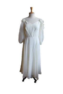 Vintage 70's Fairycore Cream Off the Shoulder Midi Dress 12 L - Image 1 of 4