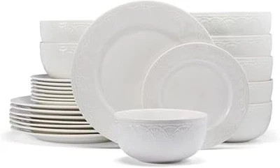 Pfaltzgraff Esmerlda White 24 Piece Plate Bowl Dinnerware Set, Service for 8 - Image 1 of 4