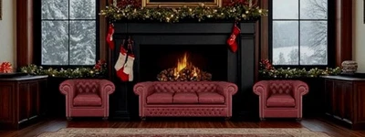 Chesterfield Oxford 3+1+1  Super Rinder Aniline Narben Leder Burgund - Bild 1 von 4