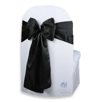 100 pcs Satin Chair Cover Bow Sash 108"x8" - Black - Wedding Party Banquet xm - Image 1 of 4