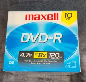 NEW Maxwell DVD-R 4.7GB 8X 120min Sealed 10 pack With Jeweled Case - Picture 1 of 4
