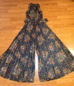 Vintage 60s 70s Halter Jumpsuit Palazzo Pants Jacket Black Pleated Disco Party - Picture 1 of 13