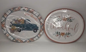 "Thankful " Fall Festivities 2 Pack 8 Ct 12 x 10" Paper Buffet Platters - Picture 1 of 4