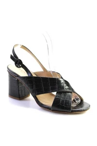 Lucatoni Womens Block Heel Cross Strap Slingback Sandals Black Leather Size 36 - Picture 1 of 5