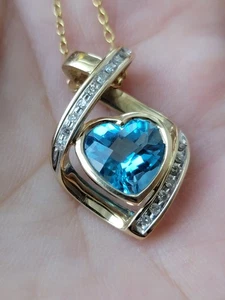 Alwand Vahan AV 14k Gelbgold Diamant & Blautopas Anhänger - Bild 1 von 4